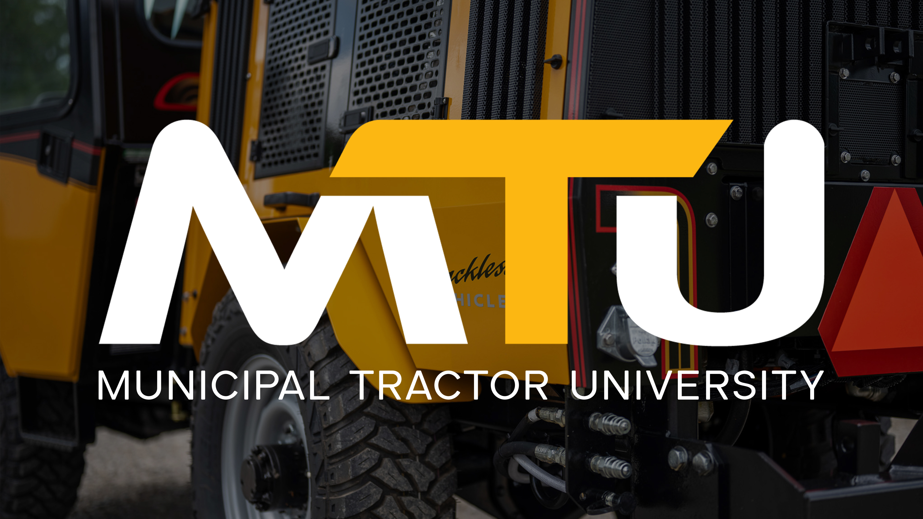 Municipal Tractor University logo overlayed over an image of the Trackless MT